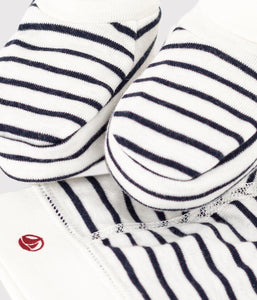 PETIT BATEAU Confezione con cuffietta e babbucce a righe bebè