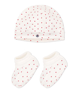 PETIT BATEAU Confezione con cuffietta e babbucce bebè motivo cuore