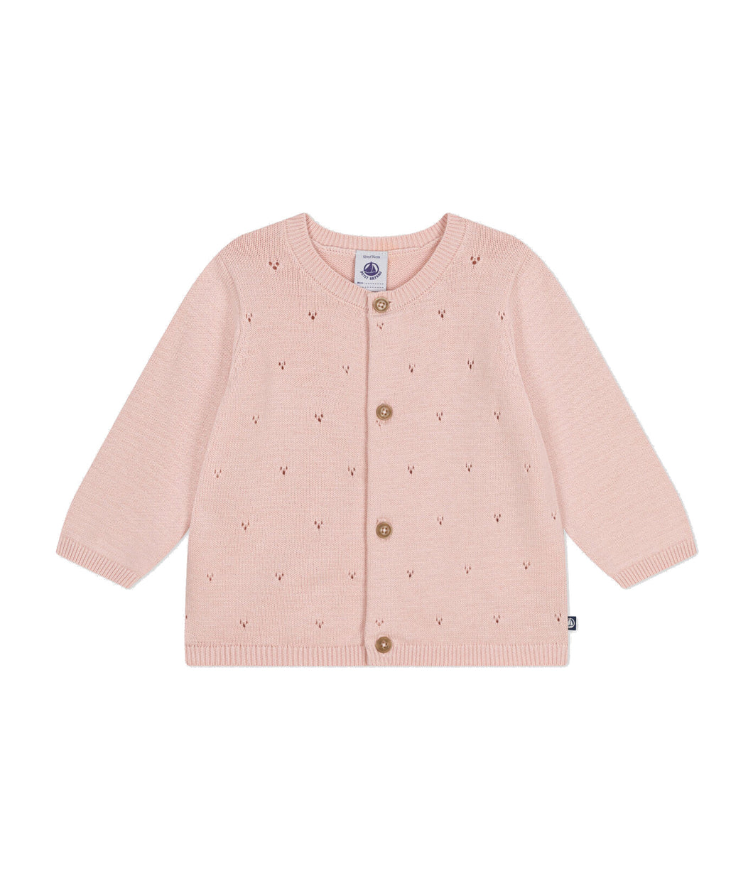 PETIT BATEAU Cardigan bebè in tricot di cotone traforato rosa