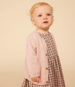 PETIT BATEAU Cardigan bebè in tricot di cotone traforato rosa