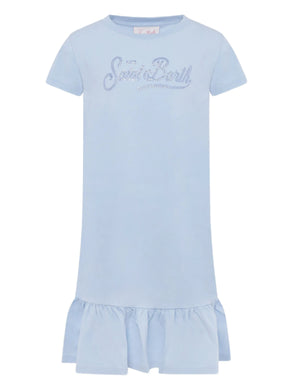 Saint Barth Mc2 Abito Abbey Chic Celeste con Logo Strass