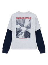 Carica l'immagine nel visualizzatore di Gallery, ABERCROMBIE T-Shirt Manica Lunga Bicolore con Stampa New York