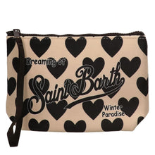Load image into Gallery viewer, MC2 SAINT BARTH Pochette Aline Beige Stampa Cuori Neri 21x15,5x7cm