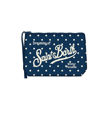 Mc2 Saint Barth Borsa Pochette Aline Blu Stampa Pois Bianchi Dimenioni: 20 x 14,5 x 7 cm