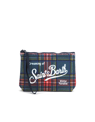 Mc2 Saint Barth Borsa Pochette Aline Stampa Tartan Fondo Blu Dimensioni: 20 x 14,5 x 7 cm