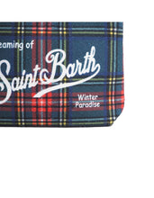 Carica l&#39;immagine nel visualizzatore di Gallery, Mc2 Saint Barth Borsa Pochette Aline Stampa Tartan Fondo Blu Dimensioni: 20 x 14,5 x 7 cm