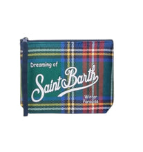 Carica l'immagine nel visualizzatore di Gallery, MC2 SAINT BARTH Borsa Pochette Aline Tartan Verde Dimensioni: 21x15,5x7cm