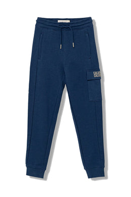 Calvin Klein Jeans Pantalone della Tuta in Cotone Blu con Tasca Laterale
