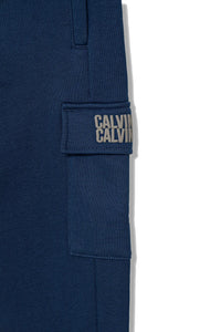 Calvin Klein Jeans Pantalone della Tuta in Cotone Blu con Tasca Laterale