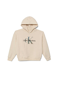 Calvin Klein Jeans Felpa Beige con Cappuccio e Stampa Logo Davanti