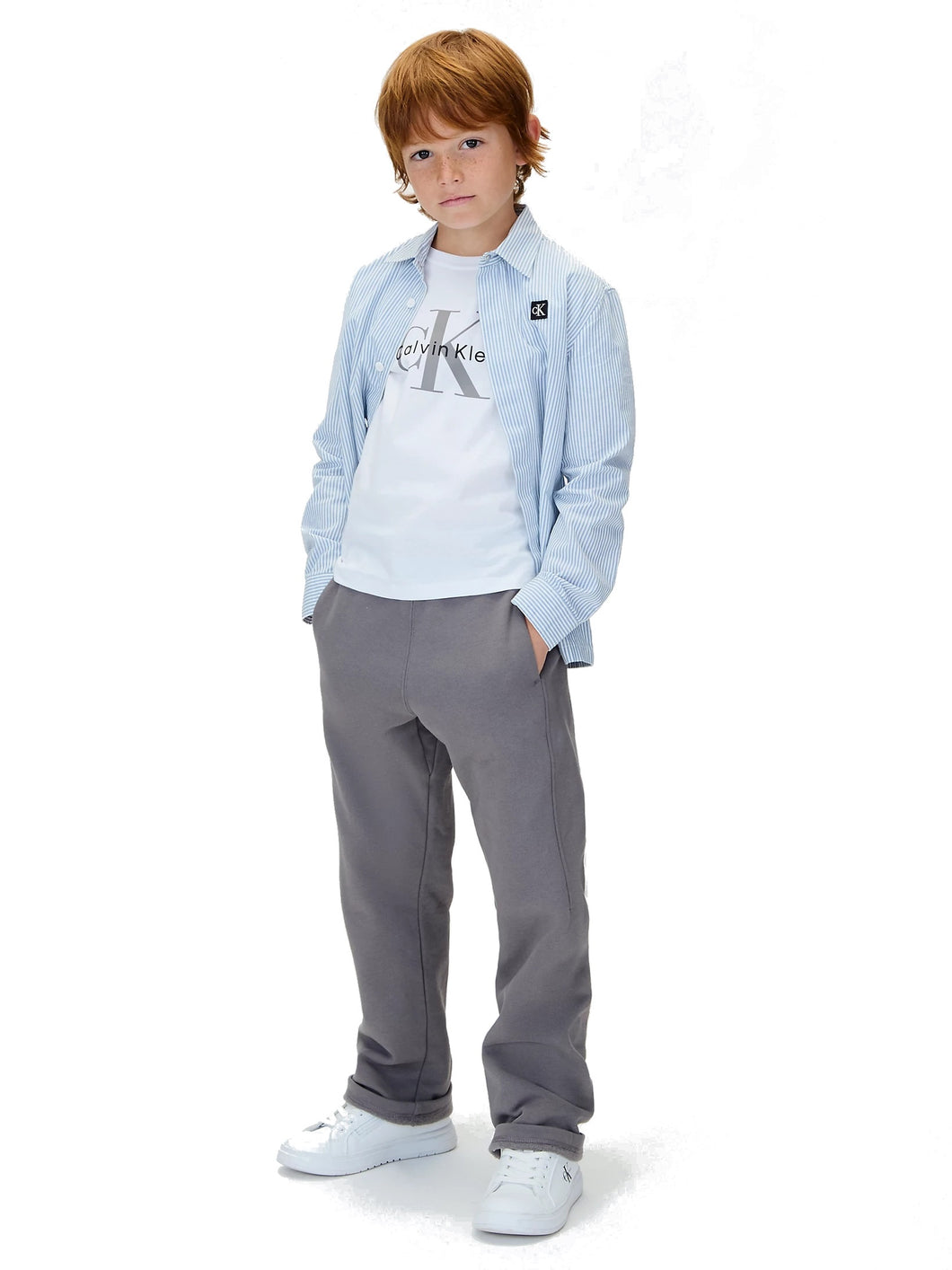 Calvin Klein Jeans Pantalone in Felpa Grigio Gamba Larga