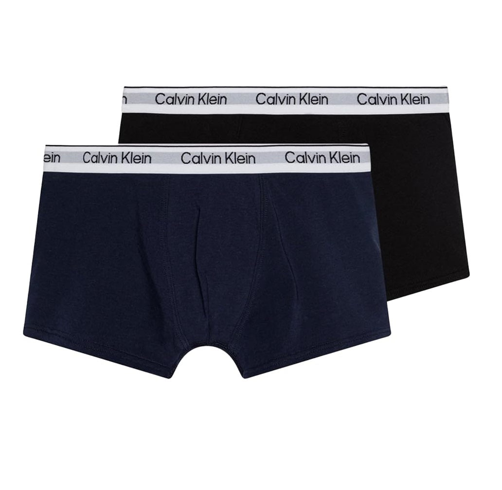 Calvin Klein Ragazzi 2 Confezionare Moderno Baule Boxer di Cotone, Blu/CK Logo Stampa