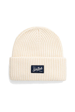 Mc2 Saint Barth Cappello a Coste in Maglia Bianco Berry con Toppa Saint Barth