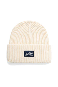 Mc2 Saint Barth Cappello a Coste in Maglia Bianco Berry con Toppa Saint Barth