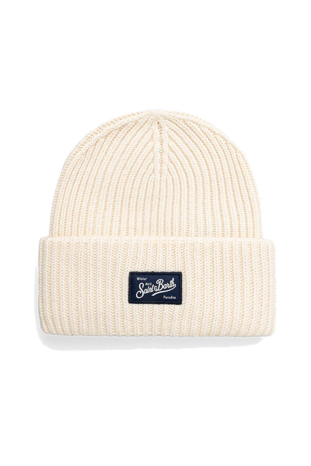 Mc2 Saint Barth Cappello a Coste in Maglia Bianco Berry con Toppa Saint Barth