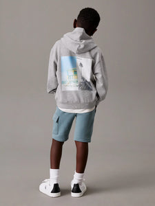 Calvin Klein Jeans Felpa Grigia con Cappuccio e Stampa Dietro