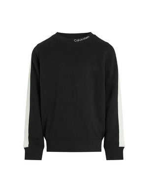 Calvin Klein Jeans Felpa Girocolo Nera con Bande su Maniche