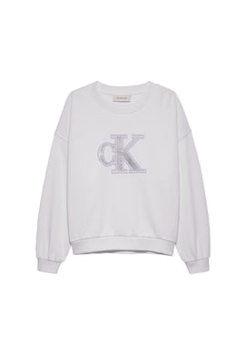 Calvin Klein Jeans Felpa Bianca Ampia con Logo Davanti
