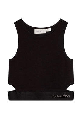 Calvin Klein Jeans T-Shirt Canotta Top Senza Maniche Punto Skinny Nera