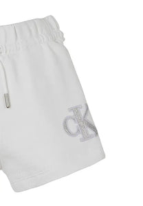 Calvin Klein Jeans Short Bianco in Felpa con Logo