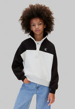 Carica l'immagine nel visualizzatore di Gallery, CALVIN KLEIN JEANS Felpa Colour-Block Nera e Beige con Mezza Zip