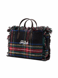 Mc2 Saint Barth Borsa Colette in Lana Motivo Tartan Blu Dimensioni: 30 x 20 x 12 cm