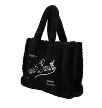 Carica l&#39;immagine nel visualizzatore di Gallery, Mc2 Saint Barth Borsa Colette Nera In Orsetto con Ricamo Argentato Dimensioni: 30 x 20 x 12 cm