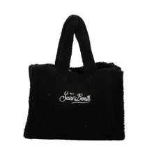 Carica l&#39;immagine nel visualizzatore di Gallery, Mc2 Saint Barth Borsa Colette Nera In Orsetto con Ricamo Argentato Dimensioni: 30 x 20 x 12 cm
