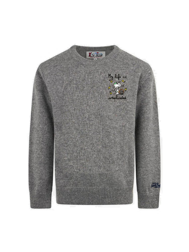 Mc2 Saint Barth Maglia Grigia Douglas con Ricamo Snoopy Tennis My Life Is Complicated