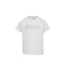 Carica l&#39;immagine nel visualizzatore di Gallery, Mc2 Saint Barth T-Shirt Girocollo da Bambina Elly in Jersey di Cotone Bianco con Ricamo di Strass Saint Barth