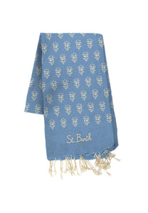 Mc2 Saint Barth Telo Mare Foutas Azzurro Stampa Fiori Dimansioni: 1 x 2 m