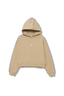 Calvin Klein Jeans Felpa Cropped Beige con Cappuccio per Bambina