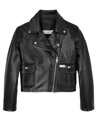 Calvin Klein JEANS Giubbotto Giacca Biker Nera In Ecopelle