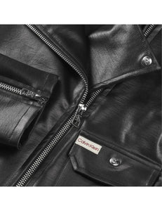 Calvin Klein JEANS Giubbotto Giacca Biker Nera In Ecopelle