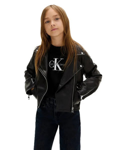 Calvin Klein JEANS Giubbotto Giacca Biker Nera In Ecopelle