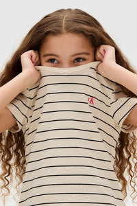 Calvin Klein Jeans T-Shirt a Righe Beige in Cotone