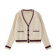 Carica l'immagine nel visualizzatore di Gallery, ROY ROGER'S Cardigan Intrecciato Beige con Profili Bordeaux