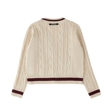Carica l'immagine nel visualizzatore di Gallery, ROY ROGER'S Cardigan Intrecciato Beige con Profili Bordeaux
