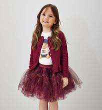 Load image into Gallery viewer, SARABANDA Gonna in Tulle Bordeaux Bambina con Stampa Orsetti 5 Anni