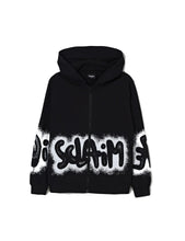 Load image into Gallery viewer, Full-Print Graffiti Spray Disclaimer Zip-Up Hoodie - Black