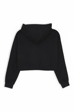 Load image into Gallery viewer, Felpa Cropped con Cappuccio DISCLAIMER Logo Stampato - Nero - Junior &amp; Co.it