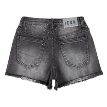 Load image into Gallery viewer, ICON Shorts Denim Nero con Strass Bambina e Ragazza - Junior &amp; Co.it
