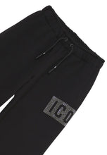 Load image into Gallery viewer, Pantaloni Wide Leg in Felpa ICON Logo Strass - Nero - Junior &amp; Co.it