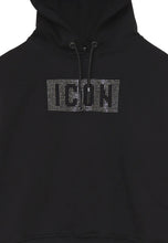 Load image into Gallery viewer, Felpa Cropped con Cappuccio ICON Logo in Strass - Nero - Junior &amp; Co.it