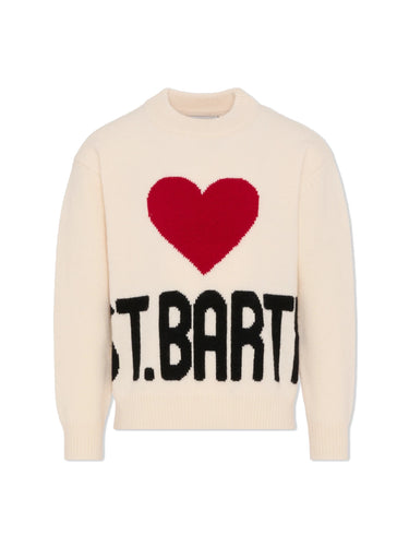 Mc2 Saint Barth Maglia Panna Kyla con Jacquard Cuore St. Barth