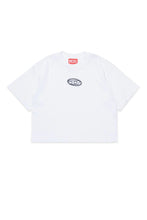 Carica l'immagine nel visualizzatore di Gallery, DIESEL T-Shirt Boxy in Jersey Biacno con Logo Oval D per Bambine e Ragazze - Junior &amp; Co.it