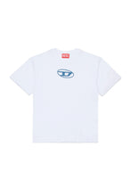 Load image into Gallery viewer, DIESEL T-Shirt Bianca con Logo sul Petto in Denim - Junior &amp; Co.it