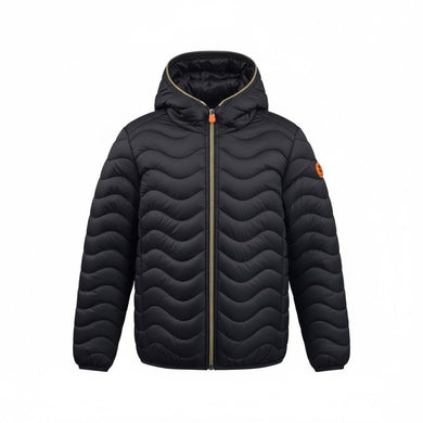 Save The Duck Giubbotto Piumino Animal Free per Bambine e Ragazze Ima Nero Trapuntato a Onde con Cappuccio