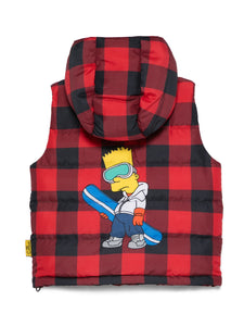 Mc2 Saint Barth Gilet in Piumino Klosters Motivo Check Rosso Nero con Stampa sul Dietro