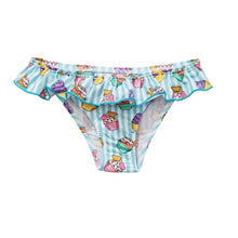 Load image into Gallery viewer, MC2 SAINT BARTH Costume Slip Mare Melly con Volant a Righe Biacnhe e Azzurre con Stampa Cupcake - Junior &amp; Co.it